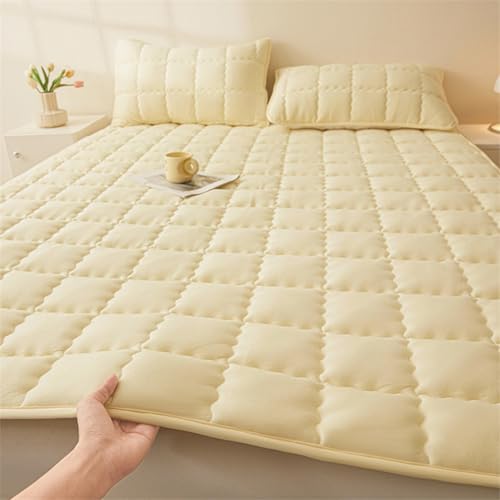HAIBA Matratzenschoner 200 x 220 cm Gesteppte Matratzenauflage Gelb Kühlende Matratzenbezug - 100% Baumwolle - Waschbar bei 40 Grad - Matratzenschutzbezüge von HAIBA