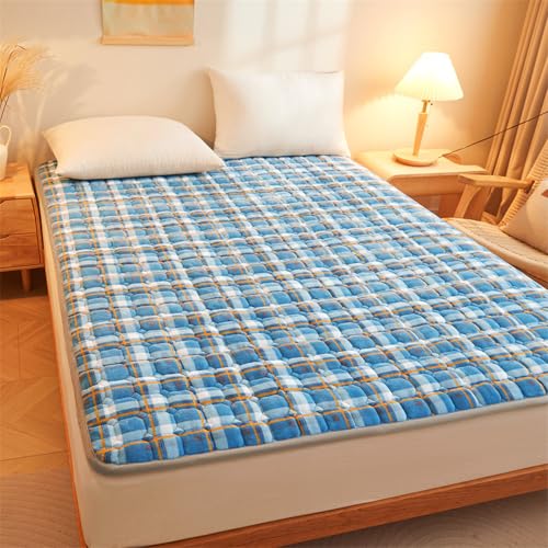 HAIBA Matratzenschoner 90 x 200 cm Gesteppte Matratzenauflage Blau Kuschelig Flauschig Cashmere Touch Matratzenbezug für Boxspringbett Topper Matratze mit 4 Eckgummis von HAIBA
