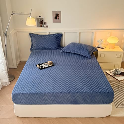HAIBA Plüsch Spannbettlaken 120 x 200 cm Blau Flauschig Fleece Winter Spannbetttuch Cashmere Touch Flanell Bettlaken für Boxspringbett Topper Matratze bis 30cm mit 1 Kissenbezug von HAIBA