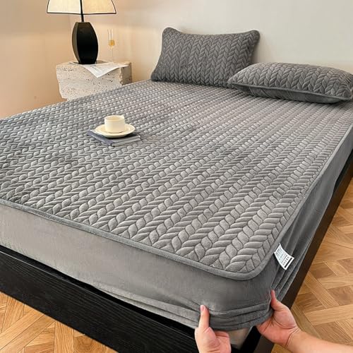 HAIBA Plüsch Spannbettlaken 120 x 200 cm dunkelgrau Flauschig Fleece Winter Spannbetttuch Cashmere Touch Flanell Bettlaken für Boxspringbett Topper Matratze bis 30cm von HAIBA