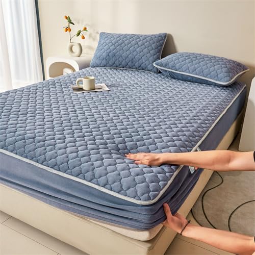 HAIBA Plüsch Spannbettlaken 180 x 200 cm Blau grau Frottee Matratzenbezug Flauschig Fleece Winter Flanell Bettlaken für Boxspringbett Topper Matratze bis 30cm HAIBA Plüsch Spannbettlaken 180 x 200 cm Blau grau Frottee Matratzenbezug Flauschig Fleece Winter Flanell Bettlaken für Boxspringbett Topper Matratze bis 30cm von HAIBA