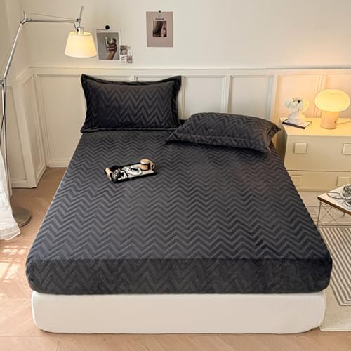 HAIBA Plüsch Spannbettlaken 180 x 200 cm Dunkelgrau für Boxspringbett Topper Matratze bis 30 cm Hohe Cashmere Touch Kuschelig Flauschig Flanell Bettlaken von HAIBA