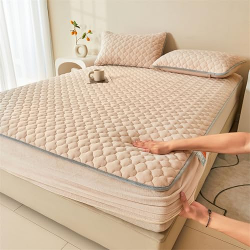 HAIBA Plüsch Spannbettlaken 200 x 220 cm Khaki Frottee Matratzenbezug Kuschelig Cashmere Touch Bettlaken für Boxspringbett Topper Matratze bis 30cm mit Gummizug von HAIBA