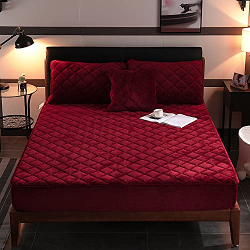 HAIBA Premium warme Spannbettlaken kuschelige Cashmere-Touch Bettlaken Jersey Fleece Spannbetttuch Bett Flauschiges Laken,Rotwein,150x200cm+30cm von HAIBA