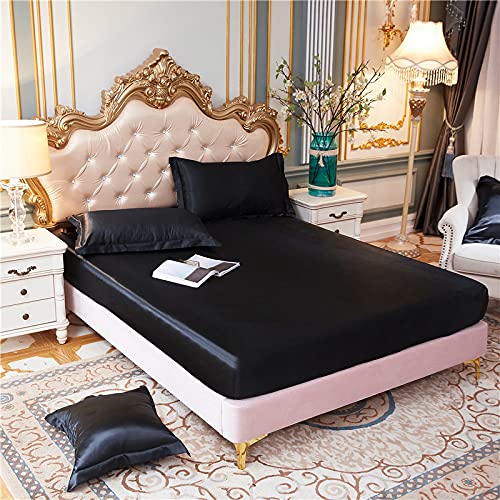 HAIBA bettlaken boxspringbett Satin Bettwäsche-Set mit Verdeckter Reißverschluss, Mikrofaser mit Seidenfeeling,Schwarz,150x200cm+30cm von HAIBA