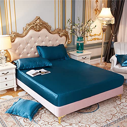HAIBA Sommer Seidenmatte Spannbetttücher All-Inclusive rutschfeste Matratzenschutz Tagesdecke Bettdecke,Blau,180x200cm+30cm von HAIBA
