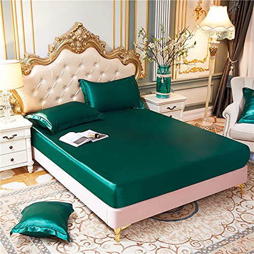 HAIBA Sommer Seidenmatte Spannbetttücher All-Inclusive rutschfeste Kissenbezug Matratzenschutz Tagesdecke Bettdecke,Grün 03,180x200+25cm von HAIBA