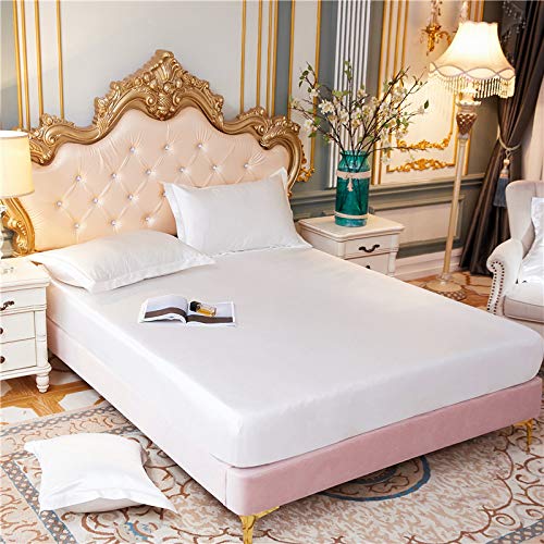 HAIBA Sommer Seidenmatte Spannbetttücher All-Inclusive rutschfeste Ice Silk Bettlaken Matratzenschutz Tagesdecke Bettdecke,Weiß,180x200+25cm von HAIBA