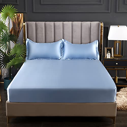 HAIBA Sommer Seidenmatte Spannbetttücher All-Inclusive rutschfeste Kissenbezug Matratzenschutz Tagesdecke Bettdecke,hellblau,180x200+25cm von HAIBA