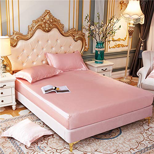 HAIBA Sommer Seidenmatte Spannbetttücher All-Inclusive rutschfeste Kissenbezug Matratzenschutz Tagesdecke Bettdecke,rosa-5,180x200+25cm von HAIBA