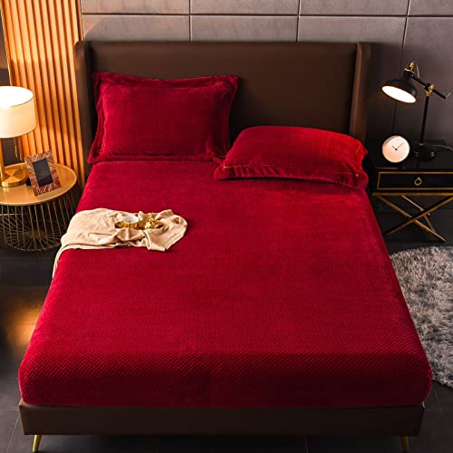 HAIBA Spannbettlaken FüR King-Size-Bett, Ultraweiche, Knitterfreie Mikrofaser, Hypoallergen, Tiefe Tasche (Kingsize),rot,150x200cm+30cm von HAIBA