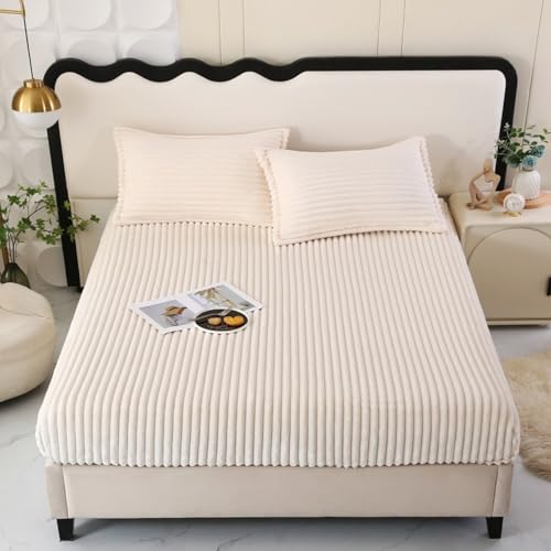 HAIBA Warme Fleece Spannbettlaken 153 x 203 cm Weiß plüsch bettlaken für Boxspringbett bis 30 cm Höhe Warm Fleece Cashmere Touch Spannbetttuch Kuschelig Weich von HAIBA