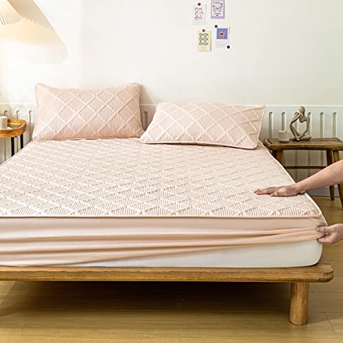 HAIBA spannbettlaken gesteppt 90x200cm+30cm Beige Tagesdecken sehr dick und Weiche,Matratzenauflage mit Mikrofaser-Polyester von HAIBA