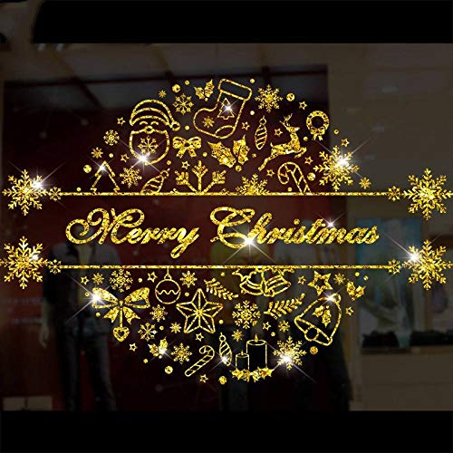 HAIBI Weihnachts Aufkleber Glänzende Gold Fenster Aufkleber Xmas Girlande Wand Aufkleber Neujahr Showcase Aufkleber Home Decor, Design 2 von HAIBI