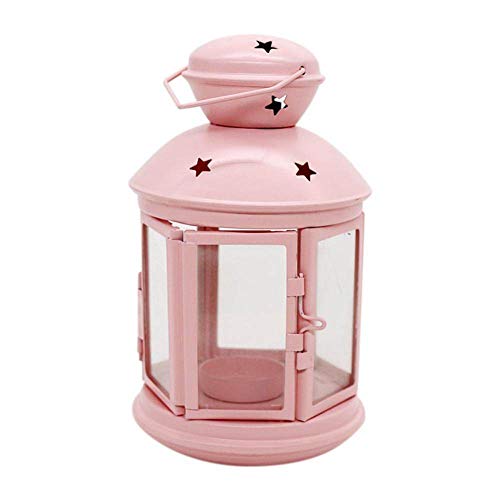 kerzenLeuchter，Eisen Kerzenständer europäischen Hochzeit Dekor Metall Laterne Eisen Kerze Halter Haus Dekoration Eisen Laternen für Weihnachtsdekoration, rosa, L(12 * 21CM) Kerzenständer von HAIBI