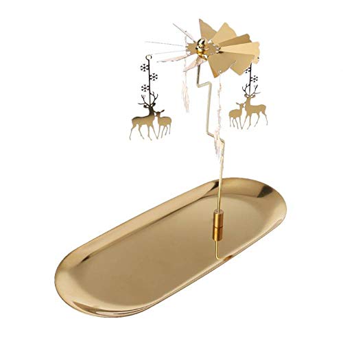 kerzenLeuchter，Gold Weihnachten magnetische Drehen Karussell Teelicht Kerze Halter Metall Stand Hochzeit Dekoration, Gold, 4 Kerzenständer von HAIBI