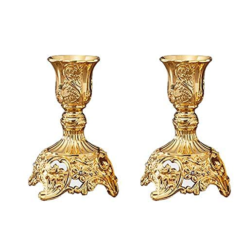 kerzenLeuchter，Metall Gold/Bronze vergoldet Kurze Kerze Halter Retro 2 Set Candelabra für Hochzeit Prop Candlelight Dinner Dinner Hotel Home Weihnachtsdekoration, golden Kerzenständer von HAIBI