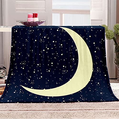 Fleecedecke 130x150Cm Drucken Sofadecke, Fleecedecke 3D Blauer Stern Mond Tagesdecke Wohndecke Für Erwachsene & Kinder, Warme Kuscheldecke Flanell Decke, Weiche Flauschige Wolldecken von HAIBING