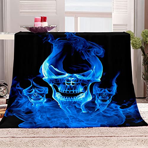 Weiche Flauschige Plüsch Decke Flanell 3D Abstrakter Blauer Totenkopf Fleecedecke/Sofadecke/Wohndecke/Couchdecke/Winterdecke, Kuscheldecke Muster 150x200Cm, Gemütlich Langlebig, Dicke Wolldecke von HAIBING