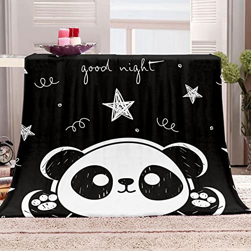 Wolldecken Flauschige Flanell Fleecedecke 3D Schwarzer Pandabär Muster Wohndecken Kuscheldecken Für Kinder, 80x150Cm, Extra Dicke Warm Sofadecke/Couch, Kuschelig Weich & Pflegeleichte von HAIBING