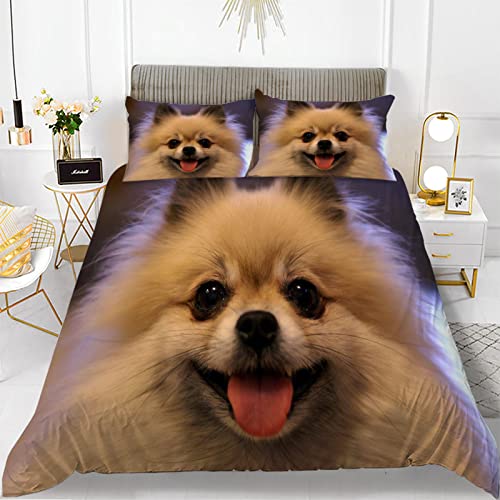 BettwäSche 135x200 Grauer Pomeranian 3 Teilig Mikrofaser Kinder Bettwäsche Mädchen Junge Bettwäsche Fürs Bett ，1 X Bettbezug 135x200 + 2 X Kissenbezug 80x80 cm Atmungsaktiv von HAICAO