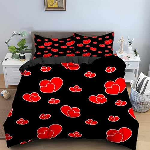 BettwäSche 135x200 Schwarz Rotes Herz 3 Teilig Mikrofaser Kinder Bettwäsche Mädchen Junge Bettwäsche Fürs Bett ,1 X Bettbezug 135x200 + 2 X Kissenbezug 80x80 cm BettwäSche 135x200 Schwarz Rotes Herz 3 Teilig Mikrofaser Kinder Bettwäsche Mädchen Junge Bettwäsche Fürs Bett ,1 X Bettbezug 135x200 + 2 X Kissenbezug 80x80 cm von HAICAO