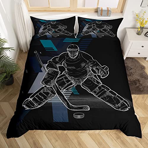Bettwäsche 135x200 Schwarzer Eishockey-Torwart Kinder Bettbezug Set Mikrofaser Bettwäsche Satz Moderne Bettbezug Für Jugendliche Mädchen Und 2 Kopfkissenbezüge 80x80 cm von HAICAO