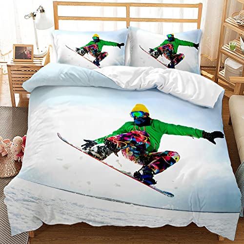 Bettwäsche 135x200 WeißEs Snowboard Kinder Bettbezug Set Mikrofaser Bettwäsche Satz Moderne Bettbezug Für Jugendliche Mädchen Und 2 Kopfkissenbezüge 80x80 cm von HAICAO