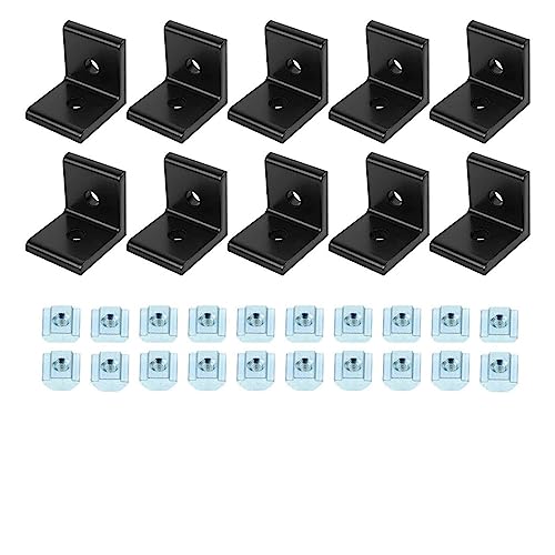 HAICHME YEJIANGHUA 10 Stück 2020 2040 4040 L-förmige Eckhalterung, 90-Grad-Stecker mit T-Muttern und Sechskantschraube passend for Aluminium-Strangpressprofil Natural(2020 2Holes Black) von HAICHME