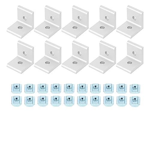 HAICHME YEJIANGHUA 10 Stück 2020 2040 4040 L-förmige Eckhalterung, 90-Grad-Stecker mit T-Muttern und Sechskantschraube passend for Aluminium-Strangpressprofil Natural(2020 2Holes Silver) von HAICHME