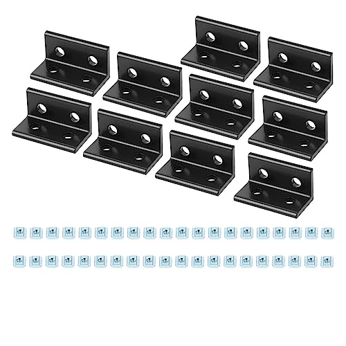 HAICHME YEJIANGHUA 10 Stück 2020 2040 4040 L-förmige Eckhalterung, 90-Grad-Stecker mit T-Muttern und Sechskantschraube passend for Aluminium-Strangpressprofil Natural(2040 4Holes Black) von HAICHME