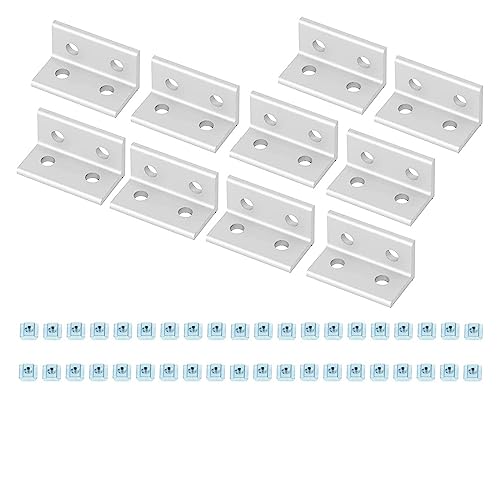 HAICHME YEJIANGHUA 10 Stück 2020 2040 4040 L-förmige Eckhalterung, 90-Grad-Stecker mit T-Muttern und Sechskantschraube passend for Aluminium-Strangpressprofil Natural(2040 4Holes Silver) von HAICHME