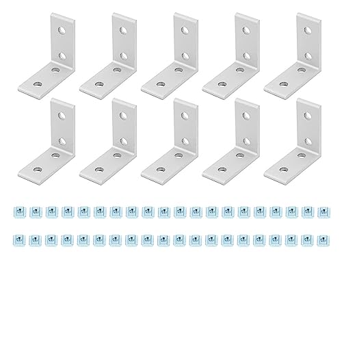 YEJIANGHUA 10 Stück 2020 2040 4040 L-förmige Eckhalterung, 90-Grad-Stecker mit T-Muttern und Sechskantschraube passend for Aluminium-Strangpressprofil Natural(2020 4Holes Silver) von HAICHME