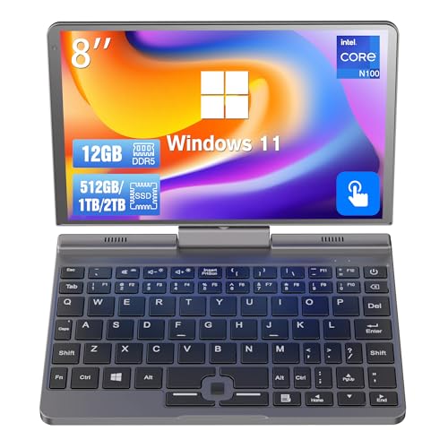 8 Zoll Mini Laptop N100 Touchscreen Notebook Tablet 2 in 1 Handheld Computer Portable Small Pocket PC Win-11 Pro, 12GB RAM 1TB SSD, Gigabit/Wi-Fi 6/BT5.2/2MP Kamera/G-Sensor/HDMI/PD 30W Charging von HAICOTECH