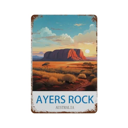 Ayers Rock Vintage Reiseplakat Australien，Metall-Blechschild Retro-Wanddekoration ，Vintage Metall Blechschild Wandschild Plakette(30 x 40 cm)12 x 16 Zoll-D35 von HAIDU