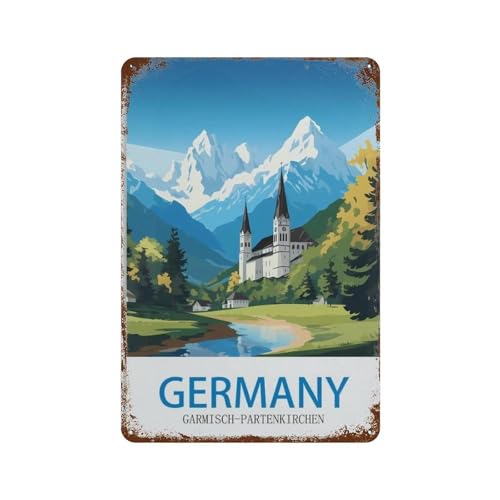 Garmisch Partenkirchen Vintage Reiseplakat Deutschland，Metall-Blechschild, Wand kunst,Vintage-Metall-Blechschild, Wandschild (20 x 30 cm) 8 x 12 Zoll-J32 von HAIDU