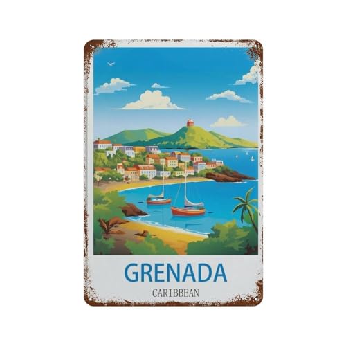 HAIDU Grenada Karibik，Metall-Blechschild Retro-Wanddekoration ，Vintage Metall Blechschild Wandschild Plakette(30 x 40 cm) 12 x 16 Zoll-A15 von HAIDU