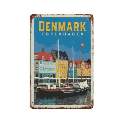 HAIDU Dänemark Kopenhagen，Blechschild Vintage Metall Kneipe Club Cafe Bar Home Wandkunst Dekoration Poster Retro(15 x 30 cm) 6 x 12 Zoll-B55 von HAIDU