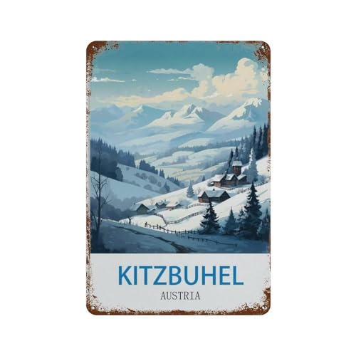 HAIDU Kitzbühel Vintages Reiseplakat Österreich，Metall Blechschild，Vintage Blechposter Metallschild Wanddekoration Landhaus Küche Haus Garage Dekor(30 x 40 cm) 12 x 16 Zoll-G80 von HAIDU