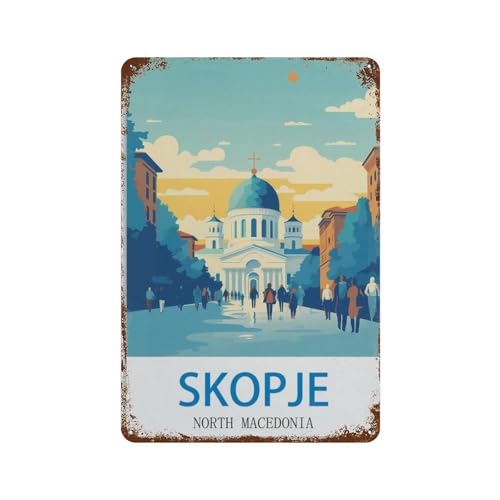 HAIDU Skopje Vintage Reiseplakat Nordmazedonien，Vintage-Blechschild für Heimdekoration, Wohnzimmer, Club（15 x 30 cm） 6 x12 Zoll-J68 von HAIDU