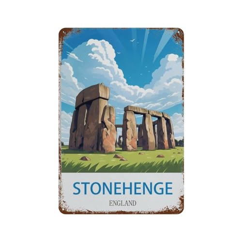HAIDU Stonehenge Vintage Reiseplakat England，Metall-Blechschild Retro-Wanddekoration ，Vintage Metall Blechschild Wandschild Plakette（15 x 30 cm） 6 x12 Zoll-H55 von HAIDU