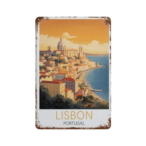 HAIDU Vintage-Reiseplakat Lissabon, Portugal，Metall-Blechschild,Retro Iron Painting Wall Decor Art Gift Outdoor Cafe Bar Garage Farm Decoration(30 x 40 cm) 12 x 16 Zoll-D69 von HAIDU