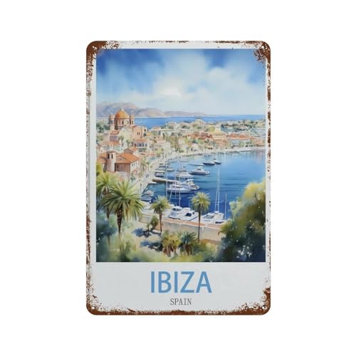 Ibiza Spanien Vintages Reiseplakat，Blechschild Wanddekoration Lustiges inspirierendes Zitat Wandkunst Schild Vintage Blechschilder für Zuhause Kaffee Bar Man Cave Schild Pub Poster (20 x 30 cm)-H84 von HAIDU
