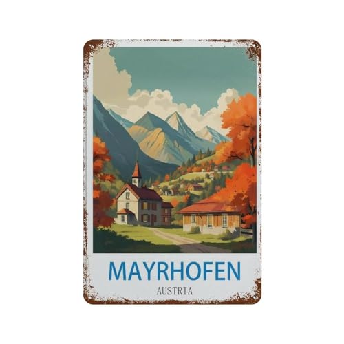 Mayrhofen Vintages Reiseplakat Österreich，Blechschild Metallschild Kunst zum Aufhängen Eisen Malerei Retro Haus Küche Garten Garage Wanddekoration(20 x 30 cm) 8 x 12 Zoll-C38 von HAIDU