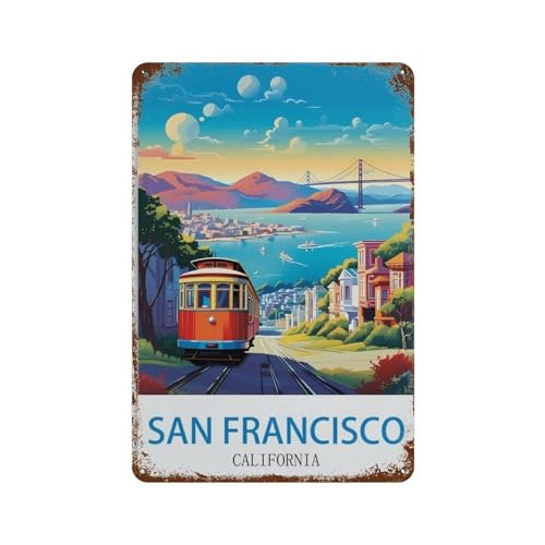 San Francisco, Kalifornien，Blechschild, Vintage-Stil, Metall, Pub, Club, Café, Bar, Zuhause, Wandkunst, Dekoration, Poster（15 x 30 cm）6 x12 Zoll-A4 von HAIDU