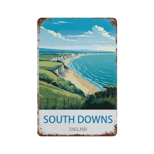 South Downs Vintage Reiseplakat England，Metall-Blechschild, Wand kunst,Vintage-Metall-Blechschild, Wandschild (20 x 30 cm) 8 x 12 Zoll-H72 von HAIDU