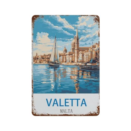 Valletta – Vintage-Reise aus Malta，Blechschild Wanddekoration Lustiges inspirierendes Zitat Wandkunst Schild Vintage Blechschilder für Zuhause Kaffee Bar Man Cave Schild Pub Poster（15 x 30 cm）-L4 von HAIDU