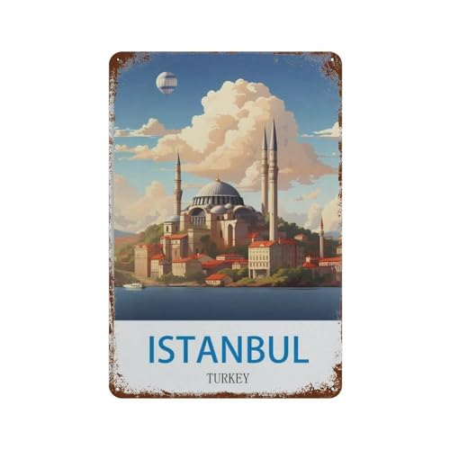 Vintage-Reiseplakat Istanbul Türkiye，Blechschild Wanddekoration Metallposter Retro Plakette Warnschild Handwerk für Büro Cafe Club Bar(20 x 30 cm)8 x 12 Zoll-C64 von HAIDU