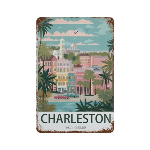 Vintages Reiseplakat Charlestons South Carolina，Metallschild, Kunst zum Aufhängen, Eisen, Malerei, Retro, Zuhause, Küche, Garten, Garage, Wanddekoration(20 x 30 cm) 8 x 12 Zoll-E43 von HAIDU