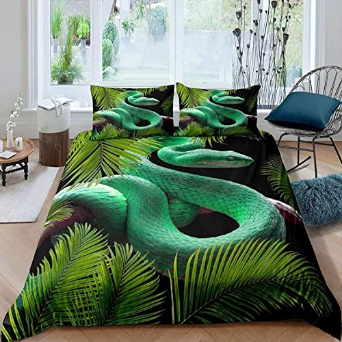 3D Drucken Bettwäsche 135x200 Schlange GrüN, Mikrofaser Bettbezug + 2 Kissenbezug 80x80cm - Mit Reisverschluss Pflegeleicht BettwäSche-Sets Geeignet FüR Erwachsene Und Kinder von HAIKUO
